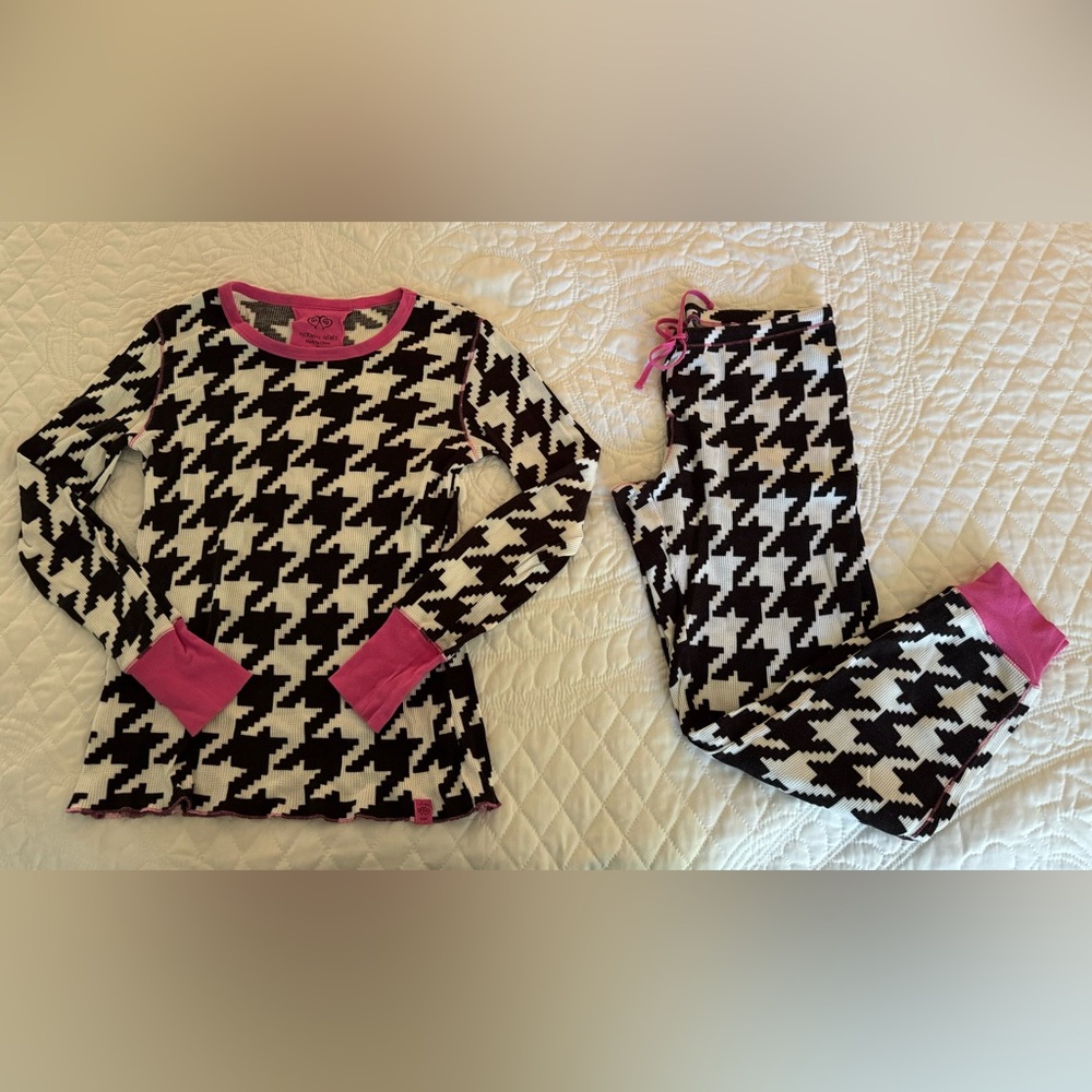 Victoria’s Secret Pajamas, Houndstooth, Thermals, Long Johns, Pink, Black, Small